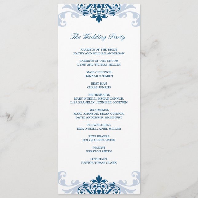 Classic Navy Blue Elegant Ironwork Details Wedding Program (Front)