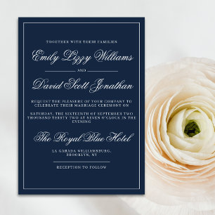 Classic Navy Blue Elegant Script Timeless Invitation