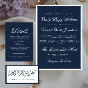 Classic Navy Blue Elegant Script Traditional Invitation