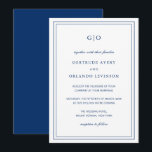 Classic Navy Blue Elegant Wedding Invitation<br><div class="desc">Classic style navy blue wedding invitation featuring a simple and minimal design with your monogram at the top and your event details surrounded by a double border.  The fonts alternate between and elegant script,  a traditional serif and minimalist sans serif fonts.  This invitation is great for a formal wedding.</div>
