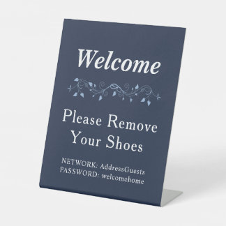 Classic Navy Blue Farmhouse Remove Shoes WiFi Pedestal Sign