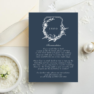 classic Navy Blue floral monogram crest Enclosure Card