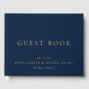 Classic Navy Blue Gold Calligraphy Wedding Guest Book