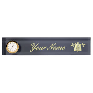 Classic Navy Blue Gold Floral Bell Custom  Nameplate