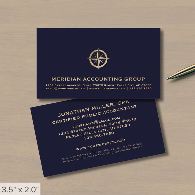 Classic Navy Blue Gold Logo Business Card (Creator Uploaded)