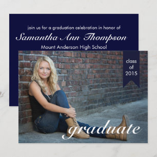 Classic Navy Blue Graduation Announcement - Invite