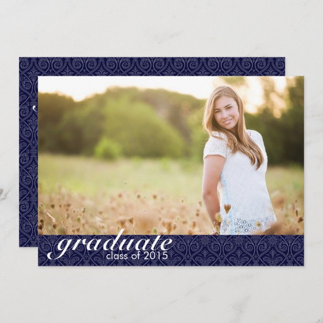Classic Navy Blue Graduation Announcement - Invite (Front/Back)