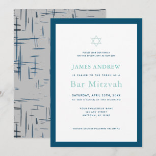 Classic Navy Blue & Grey Bar Mitzvah Invitation
