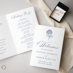 Classic Navy Blue Hydrangea Wedding Program