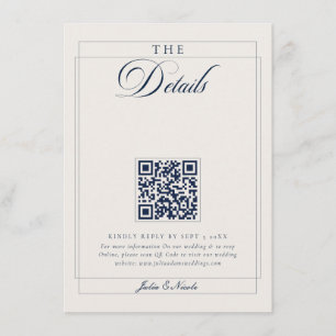 Classic Navy Blue Ivory Calligraphy QR Details Enclosure Card
