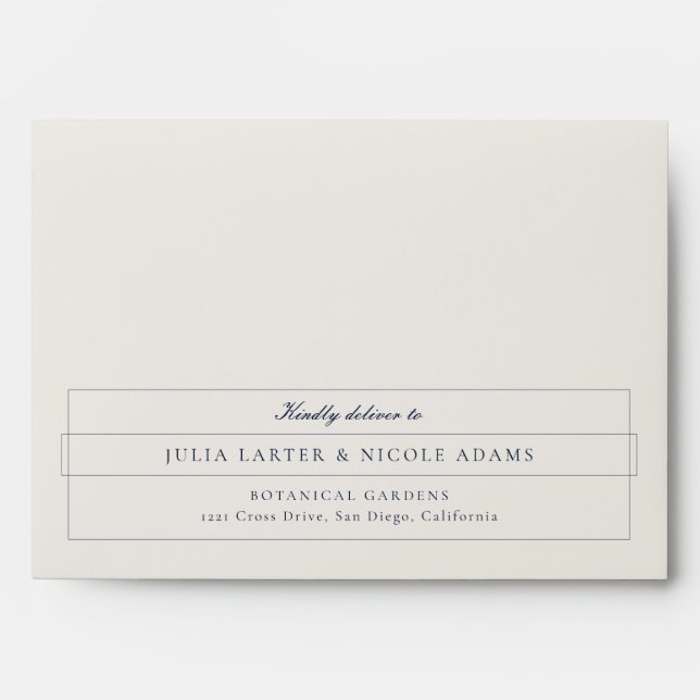 Classic Navy Blue Ivory Calligraphy Wedding Envelope (Front)