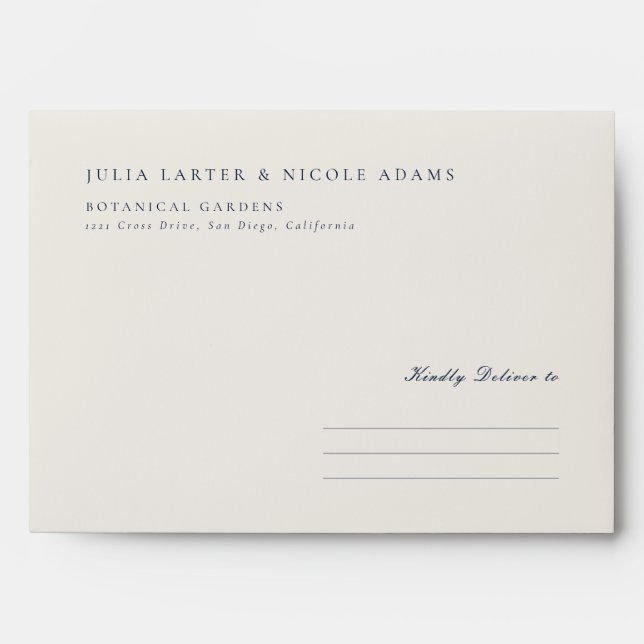 Classic Navy Blue Ivory Calligraphy Wedding Envelope (Front)