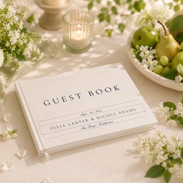 Classic Navy Blue Ivory Calligraphy Wedding Guest Book (Creator Uploaded)