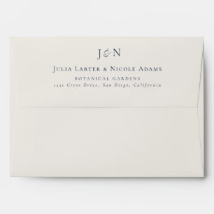 Classic navy Blue Ivory Monogram Calligraphy Envelope