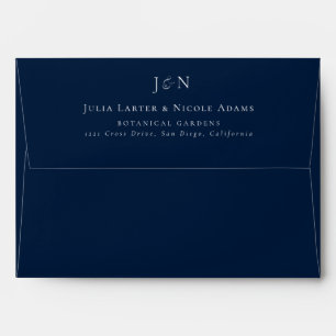 Classic Navy Blue Ivory Monogram Calligraphy Envelope