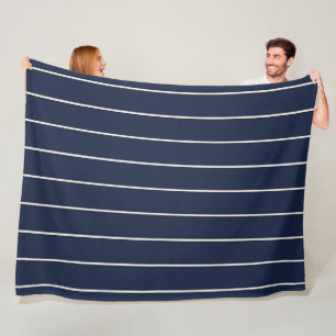 Classic Navy Blue Ivory Pinstripes  Fleece Blanket