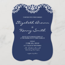 Classic Navy Blue Lace Wedding Invitation Card