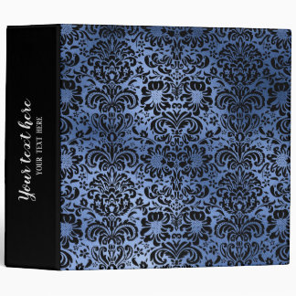 Classic Navy Blue Metal Foil Swirls Damask Binder