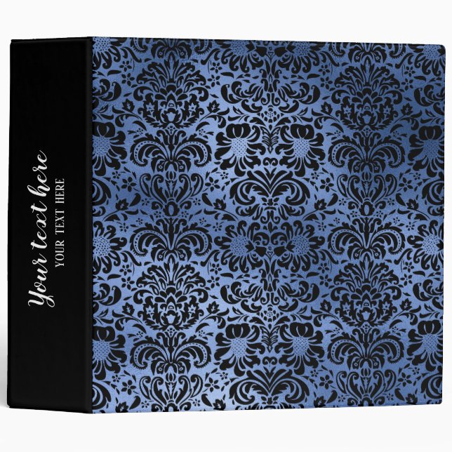 Classic Navy Blue Metal Foil Swirls Damask Binder (Front/Spine)