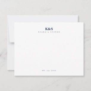 Classic Navy Blue Monogram Couple Stationery Card