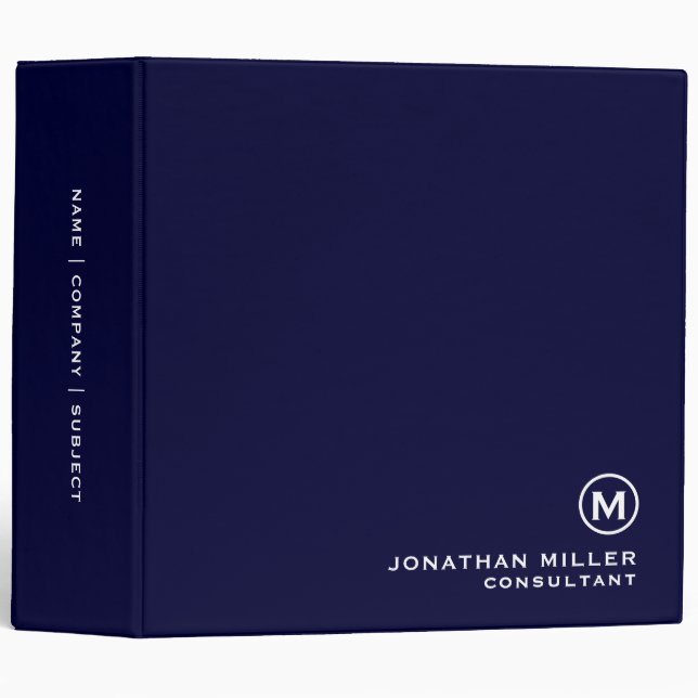 Classic Navy Blue Monogrammed Medallion Binder (Front/Spine)