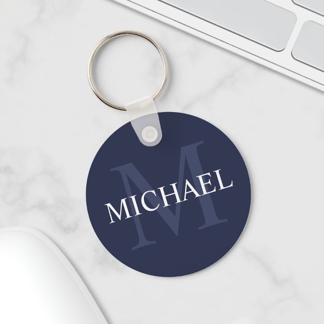 Classic Navy Blue Personalized Monogram and Name Keychain (Creator Uploaded)