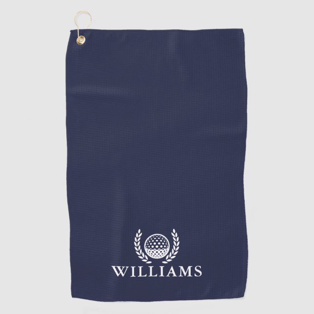 Classic Navy Blue Personalized Name Monogram Golf Towel (Front)