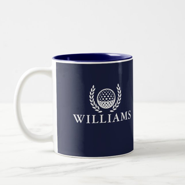 Classic Navy Blue Personalized Name Monogram Two-Tone Coffee Mug (Left)