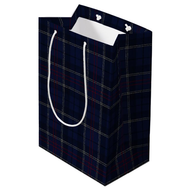Classic Navy Blue Plaid Christmas Medium Gift Bag (Back Angled)