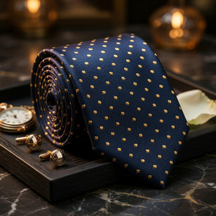 Classic Navy Blue Polka Dot Gold Elegant Tie