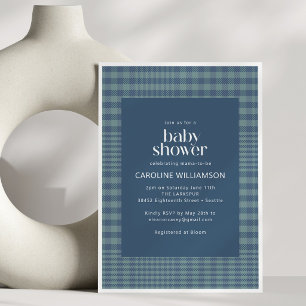 Classic Navy Blue Retro Glen Plaid Baby Shower Invitation