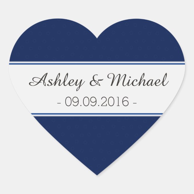 Classic Navy Blue Save the Date Heart Sticker (Front)