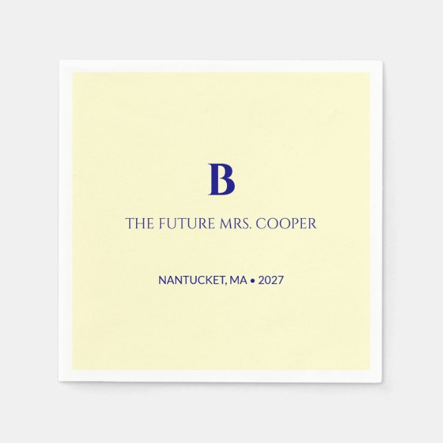 Classic Navy Blue Script Monogram Napkin (Front)
