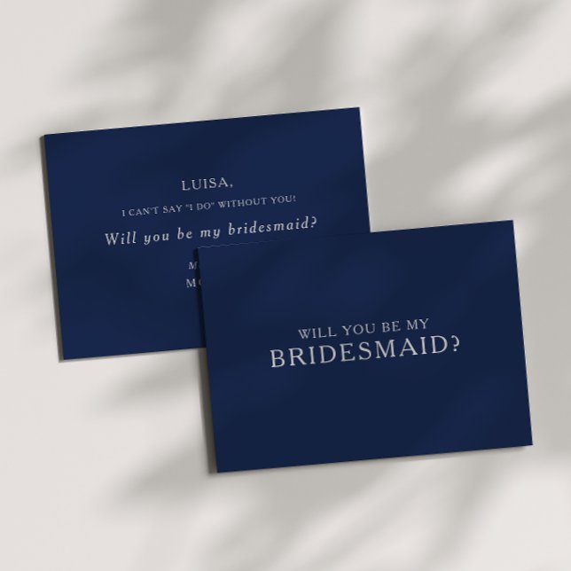 Classic Navy Blue Silver Bridesmaid Proposal Card (Creator Uploaded)