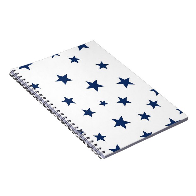 Classic Navy Blue Stars Seamless Pattern Notebook (Right Side)