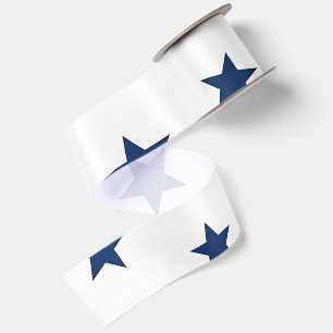 Classic Navy Blue Stars Seamless Pattern Satin Ribbon