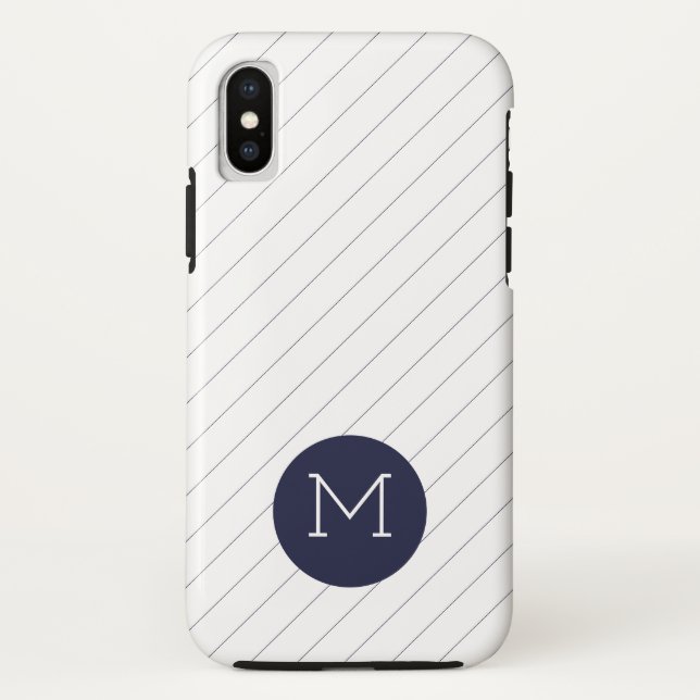 Classic Navy Blue Striped Monogram iPhone Case (Back)