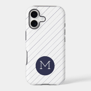 Classic Navy Blue Striped Monogram iPhone Case