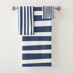 Classic Navy Blue Stripes Timeless Nautical Bath Towel Set