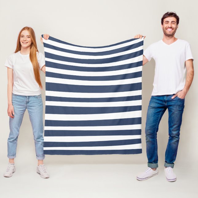 Classic Navy Blue Stripes | Timeless Nautical  Fleece Blanket (In Situ)