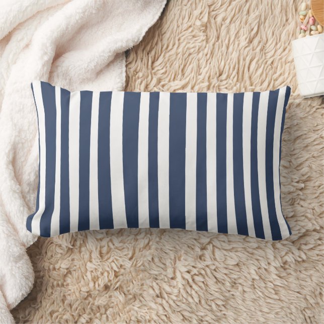 Classic Navy Blue Stripes | Timeless Nautical  Lumbar Pillow (Blanket)