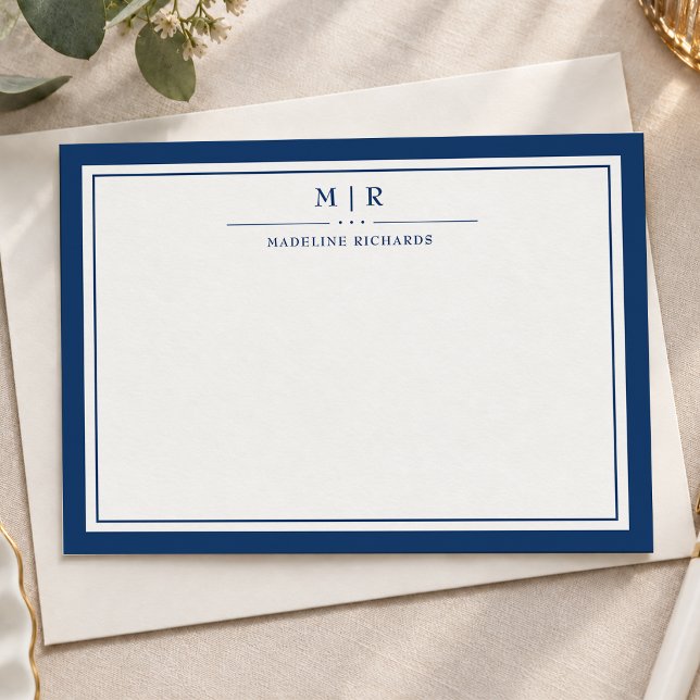 Classic Navy Blue Two Border Monogram Personalized Card (Creator Uploaded)