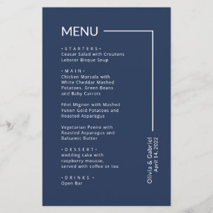  Classic Navy blue Typography minimal wedding menu