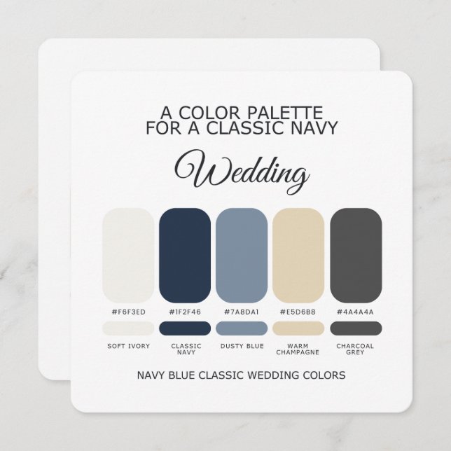 Classic Navy Blue Wedding Color Palette Card (Front/Back)