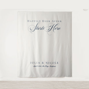 Classic Navy Blue Wedding Welcome Backdrops Banner Tapestry