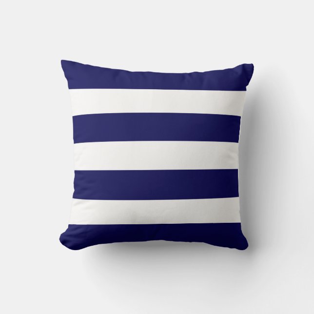 Classic Navy Blue & White Striped Throw Pillow (Front)