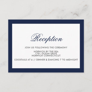 Classic Navy Border Formal Wedding Reception Card