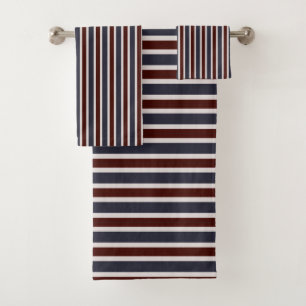 Classic Navy & Burgundy Vertical Stripes Bath Towel Set