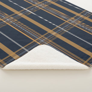 Classic Navy Camel Plaid Aesthetic Sherpa Blanket