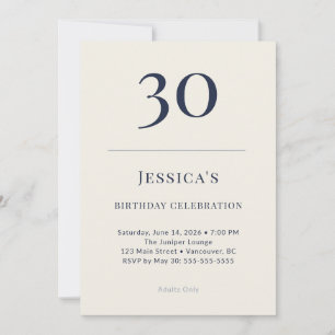 Classic Navy & Cream 30th Birthday Celebration Invitation